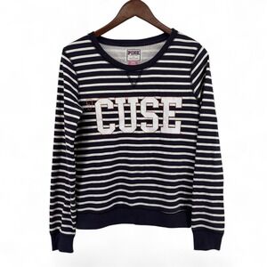 VS PINK Syracuse Orange CUSE Striped‎ Sweatshirt S Coastal Preppy Varsity Y2K